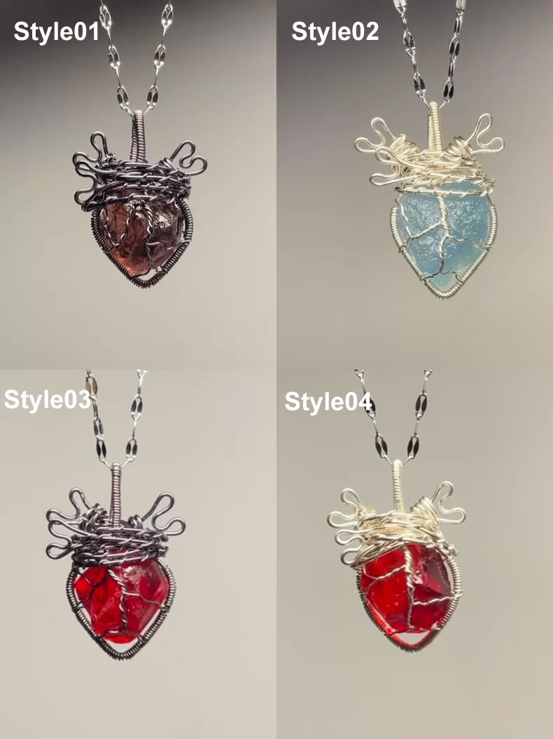 Handmade Crystal Wire Wrapped Heart Necklace - Finished Dainty Heart Pendant Jewelry for Women